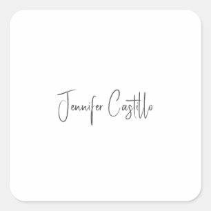 Plain Black White Minimalist Calligraphy Square Sticker