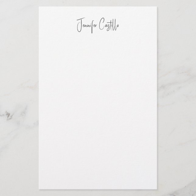 Plain Black White Minimalist Calligraphy Stationery (Front)