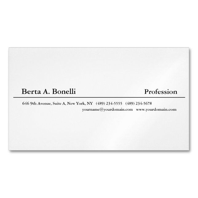 Plain Black White Minimalist Modern Business Card Magnet (Front)