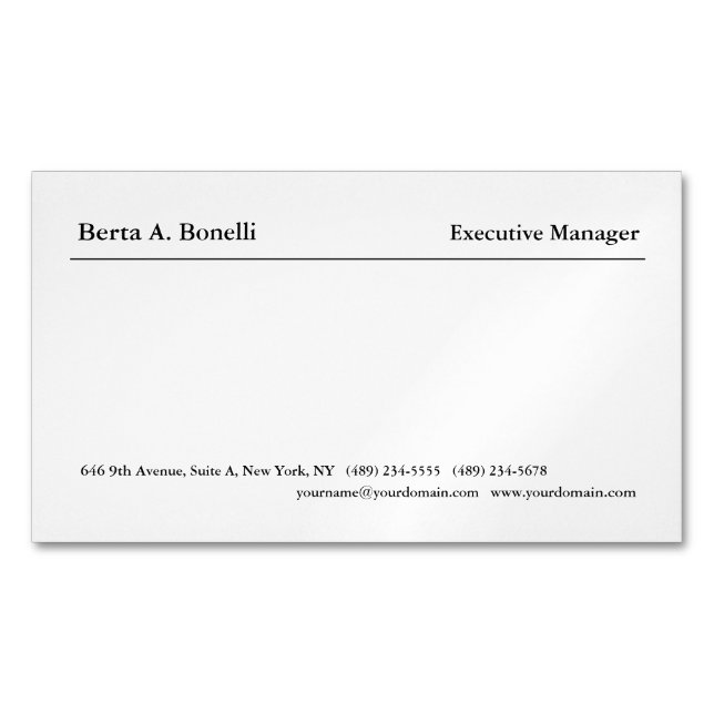 Plain Black White Minimalist Modern Business Card Magnet (Front)