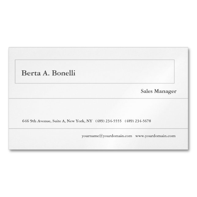 Plain Black White Minimalist Modern Business Card Magnet (Front)