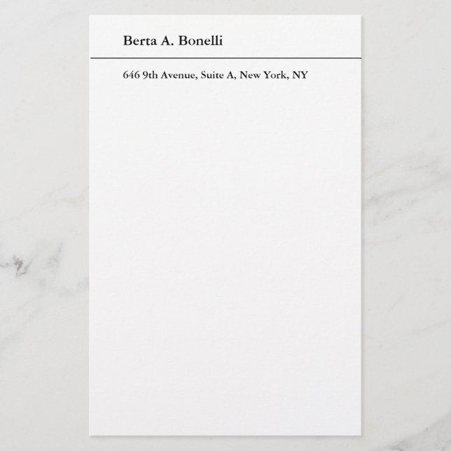 Plain Black White Minimalist Modern Stationery (Front)