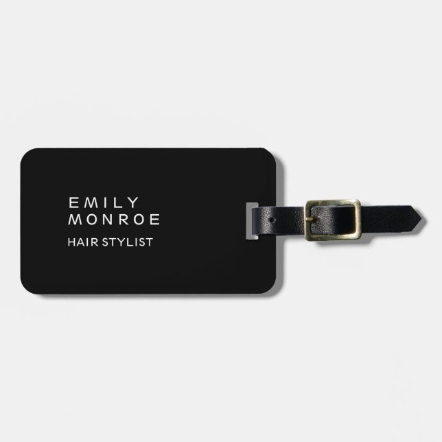 Plain Black & White Modern Minimalist Luggage Tag (Front Horizontal)