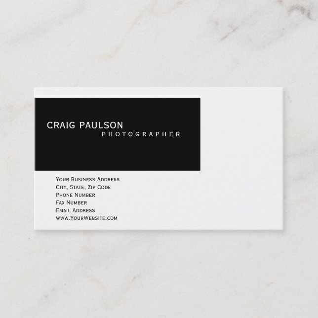 Plain Black White Photography Business Card (Front)
