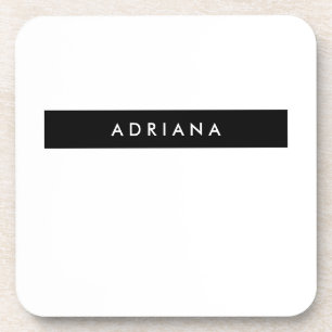 Plain Black White Professional Minimalist Name Beverage Coaster
