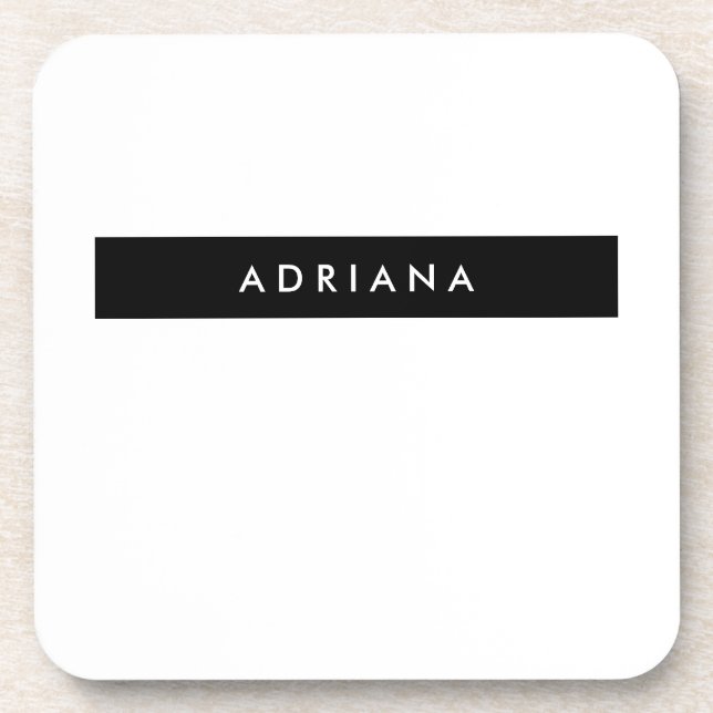 Plain Black White Professional Minimalist Name Beverage Coaster (Front)