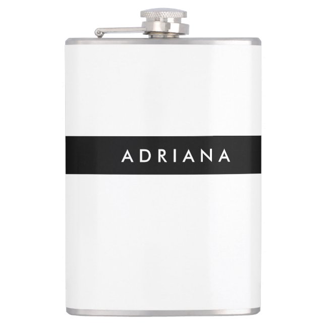 Plain Black White Professional Minimalist Name Flask (Front)