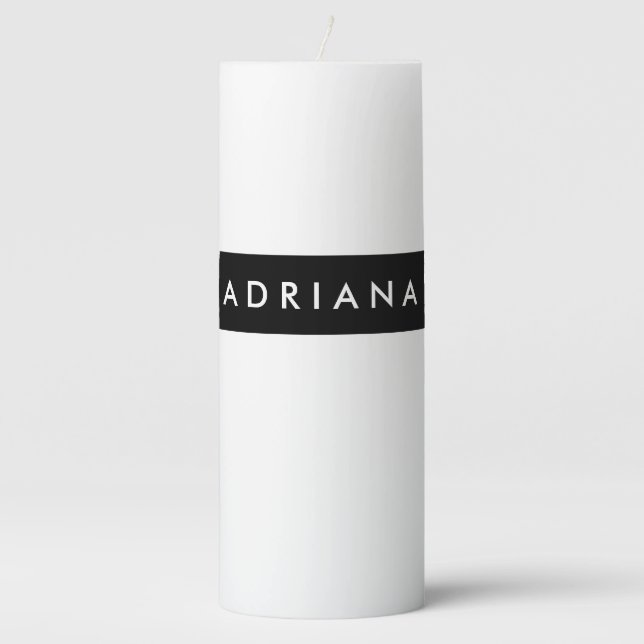 Plain Black White Professional Minimalist Name Pillar Candle (Front)