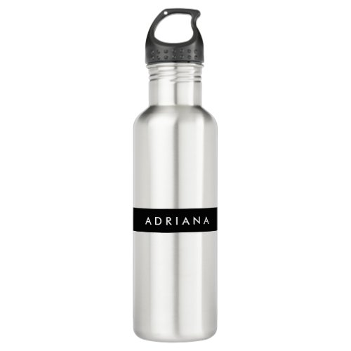 Plain Black White Professional Minimalist Name Stainless Steel Water Bottle