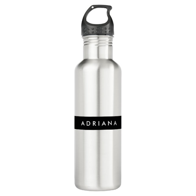 Plain Black White Professional Minimalist Name Stainless Steel Water Bottle (Front)