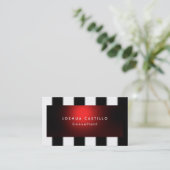 Plain Black White Red Striped Professional Business Card (Standing Front)