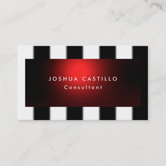 Plain Black White Red Striped Professional Business Card (Front)