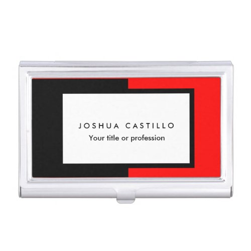 Plain Black White Red Striped Professional Business Card Case