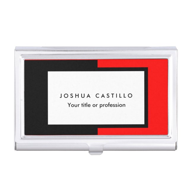 Plain Black White Red Striped Professional Business Card Case (Front)
