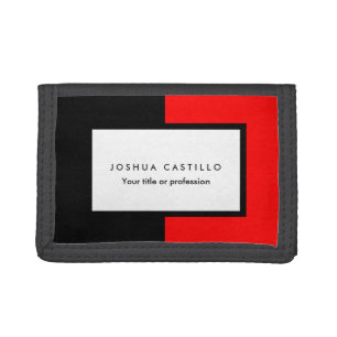 Plain Black White Red Striped Professional Tri-fold Wallet