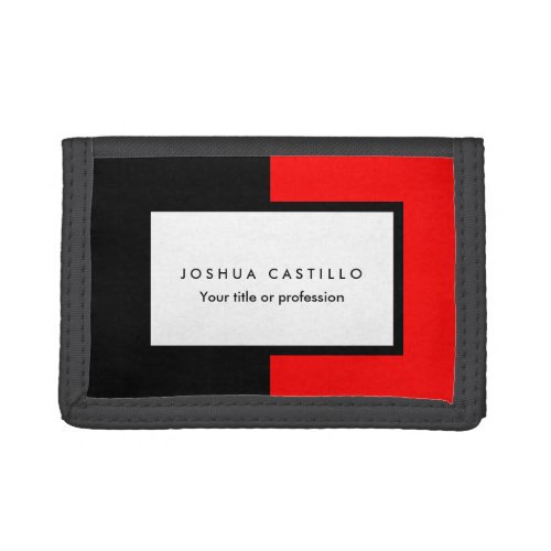 Plain Black White Red Striped Professional Trifold Wallet