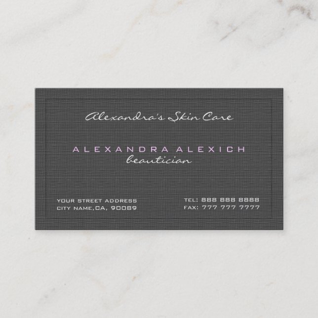 Plain Black & White Simple Linen Texture Business Card (Front)