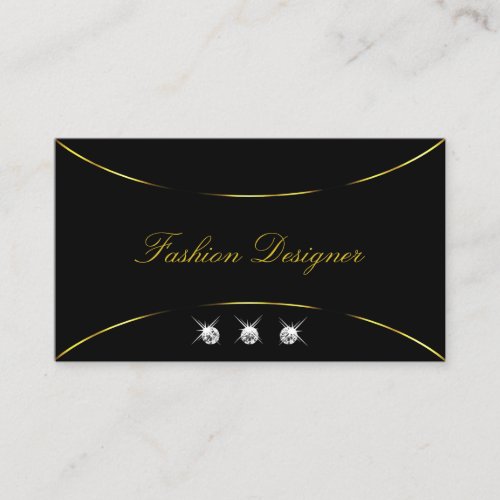 Plain Black with Gold Decor and Diamonds Stylish Business Card