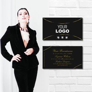 Plain Black with Gold Decor Diamonds and Logo Chic Business Card