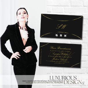 Plain Black with Gold Decor Diamonds and Monogram Business Card