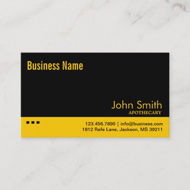 Plain Black & Yellow Apothecary Business Card (Front)