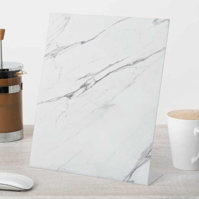 Plain Blank Simple Modern White Marble Table Pedestal Sign (In SItu)