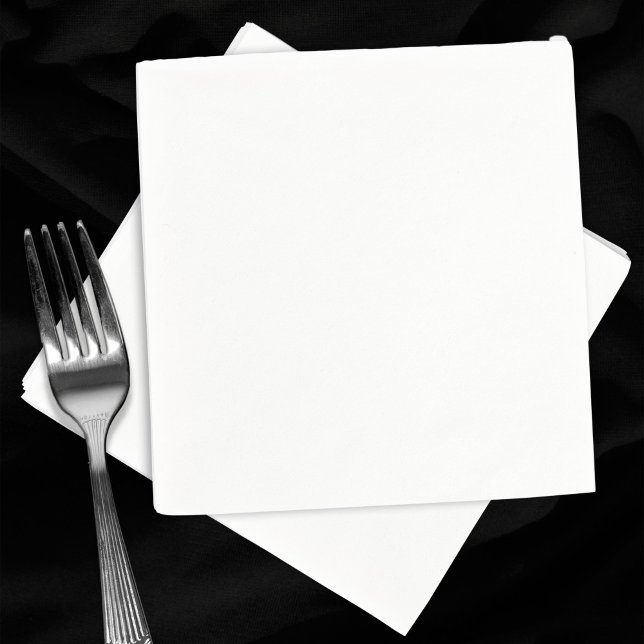 Plain Blank White Cocktail Wedding Napkins (Plain white black cocktail napkin. Fork for scale.)