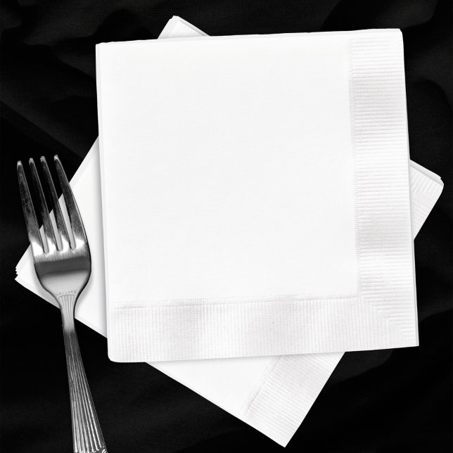 Plain Blank White Coined Cocktail Wedding Napkins (Plain white coined cocktail napkins. Fork for scale.)