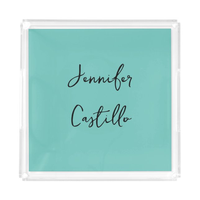 Plain Blue Black Minimalist Modern Calligraphy Acrylic Tray (Front)