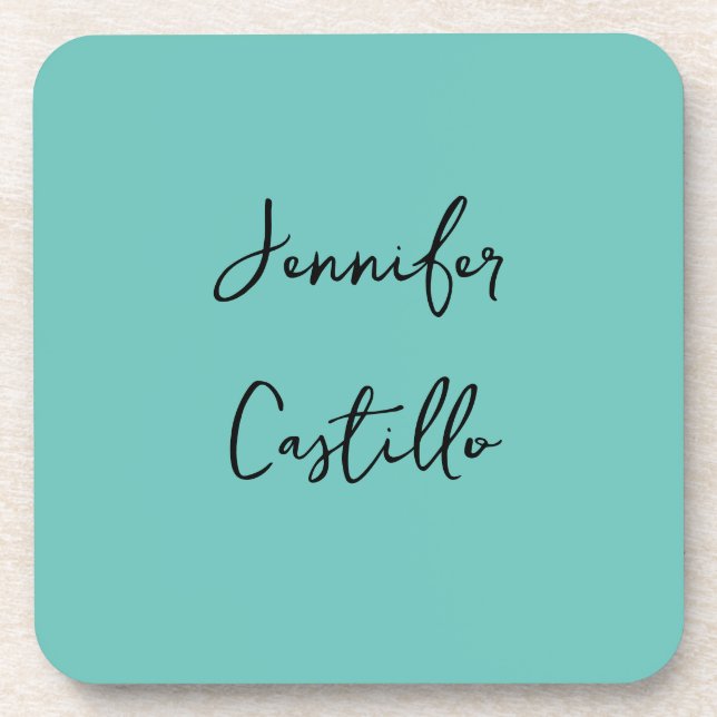 Plain Blue Black Minimalist Modern Calligraphy Beverage Coaster (Front)