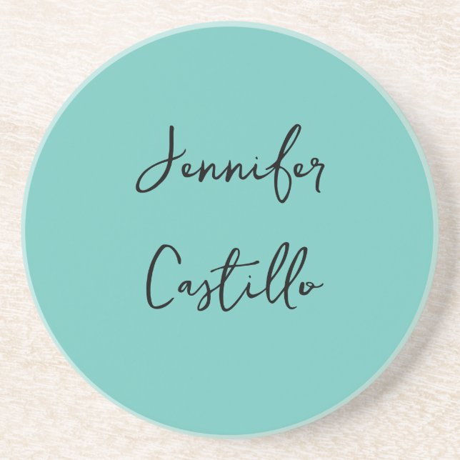Plain Blue Black Minimalist Modern Calligraphy Coaster (Front)