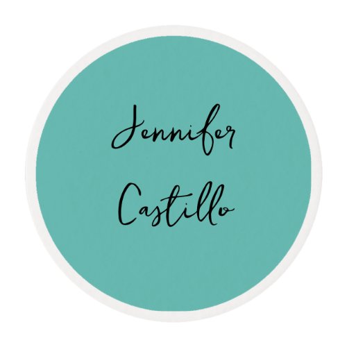 Plain Blue Black Minimalist Modern Calligraphy Edible Frosting Rounds