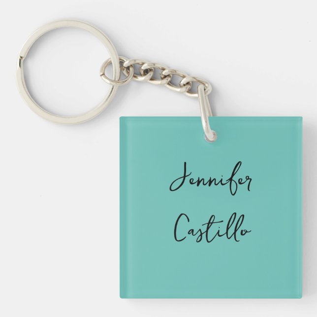 Plain Blue Black Minimalist Modern Calligraphy Keychain (Front)