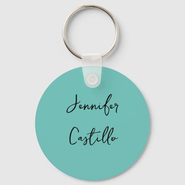 Plain Blue Black Minimalist Modern Calligraphy Keychain (Front)