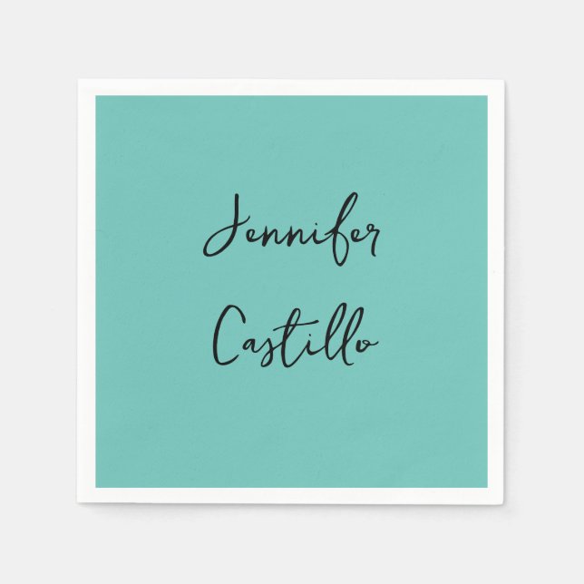 Plain Blue Black Minimalist Modern Calligraphy Napkins (Front)