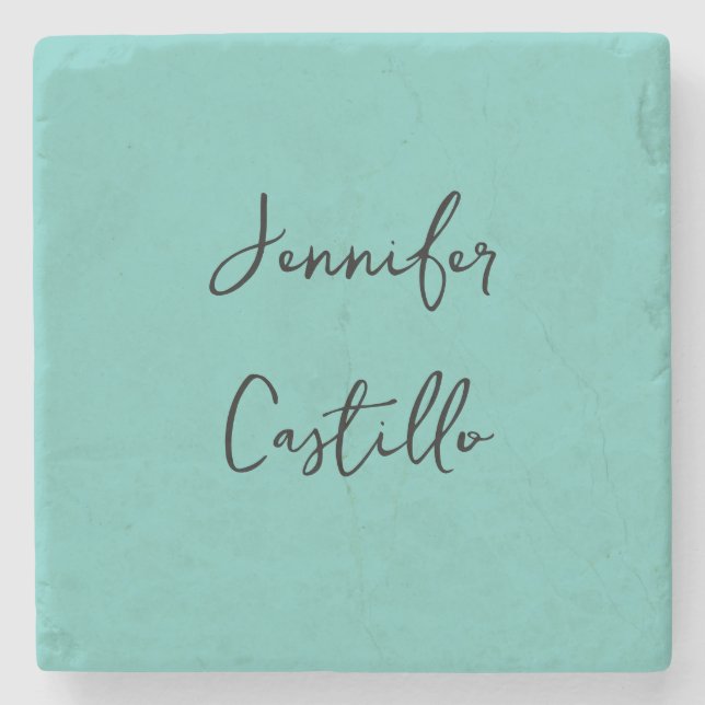 Plain Blue Black Minimalist Modern Calligraphy Stone Coaster (Front)