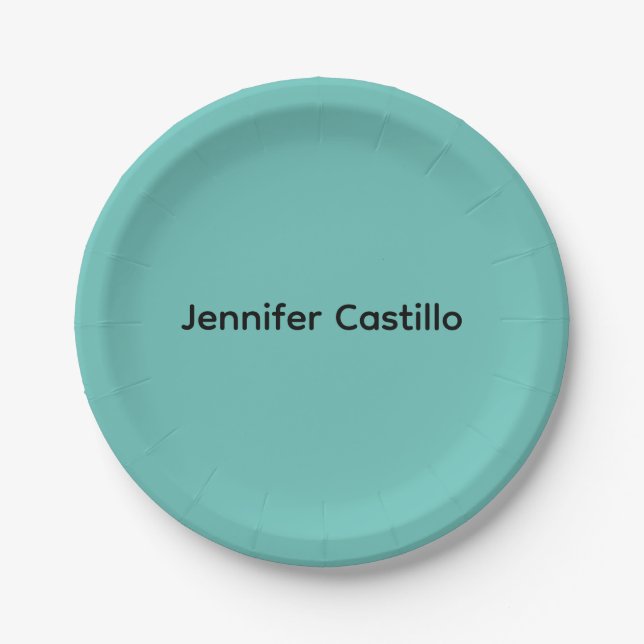 Plain Blue Black Minimalist Modern Paper Plates (Front)
