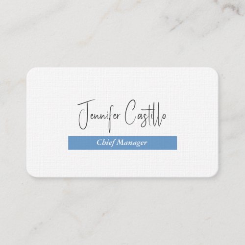 Plain Blue Black White Minimalist Calligraphy Business Card