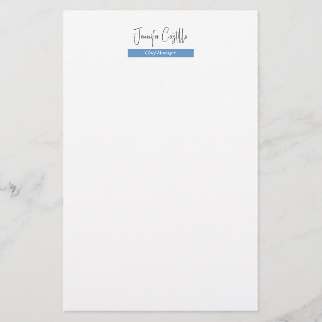 Plain Blue Black White Minimalist Calligraphy Stationery (Front)