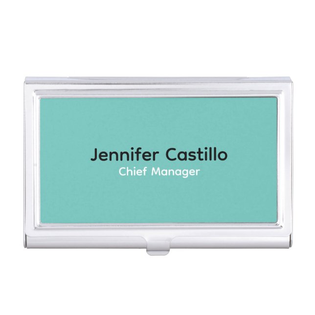 Plain Blue Black White Minimalist Modern Business Card Case (Front)