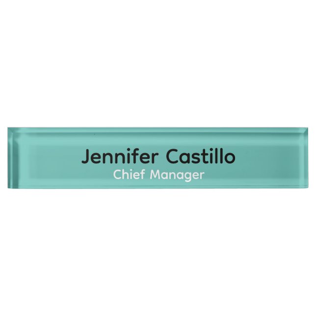 Plain Blue Black White Minimalist Modern Desk Name Plate (Front)