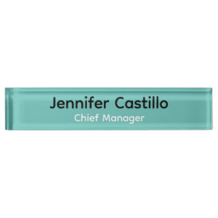 Plain Blue Black White Minimalist Modern Desk Name Plate