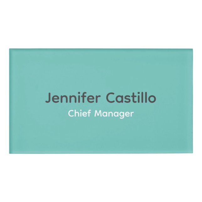 Plain Blue Black White Minimalist Modern Name Tag (Front)