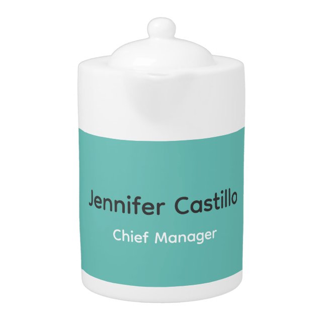 Plain Blue Black White Minimalist Modern Teapot (Front)