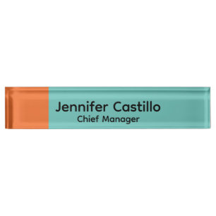 Plain Blue Brownish Orange Minimalist Modern Desk Name Plate