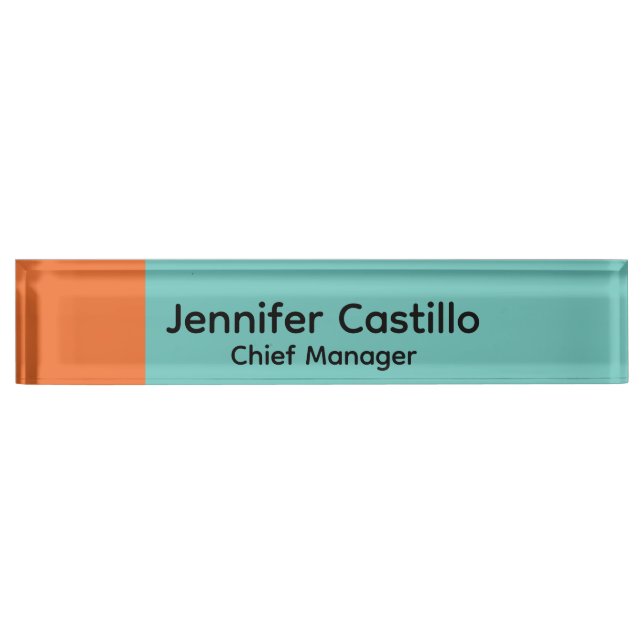 Plain Blue Brownish Orange Minimalist Modern Desk Name Plate (Front)