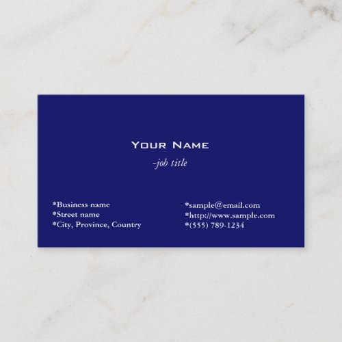 plain, blue business card