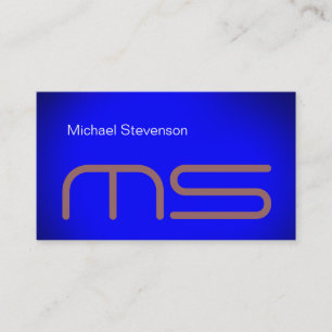 Plain Blue Modern Monogram Business Card