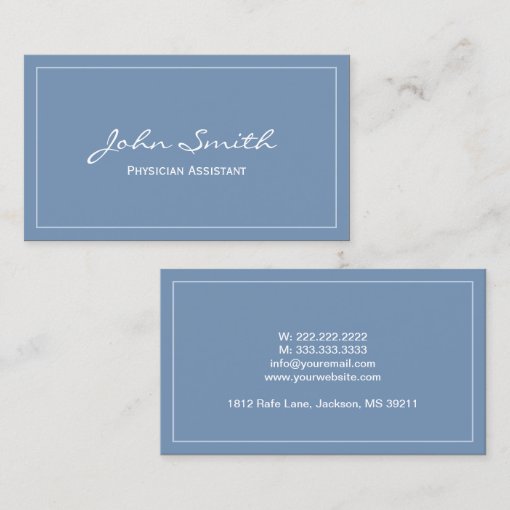 Plain Blue Physician Assistant Business Card | Zazzle