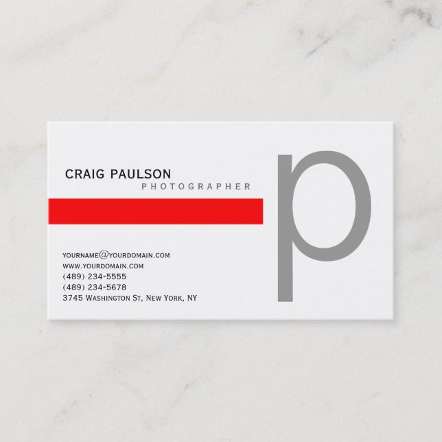 Plain Blue Red Photography Business Card (Front)